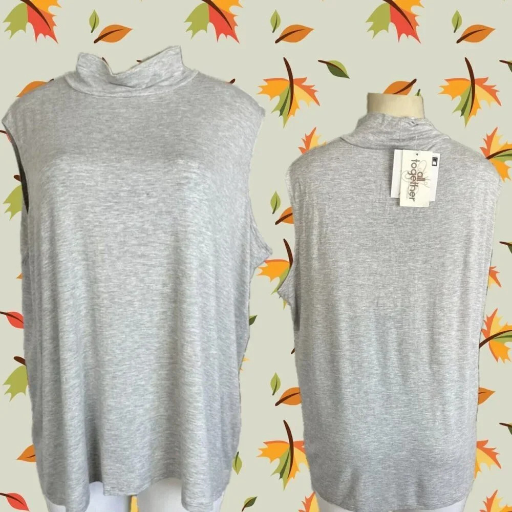 Antthony Originals Plus 3X Heather Gray Mock Neck Stretch Jersey Sleeveless Top